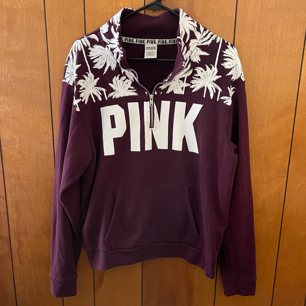 Rare PINK Victoria's Secret VS Palm LOGO Pullover Sweatshirt Top Large - Picture 1 of 8
